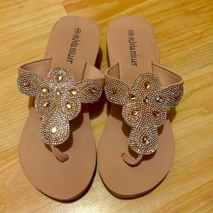 Tan/Rose gold Wedge flip flops